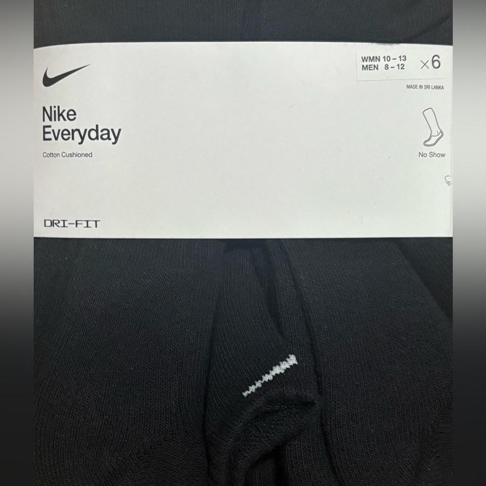 12 pairs Nike everyday Cotton Cushioned No Show Socks drifit Black SX7675-010 - Picture 5 of 16